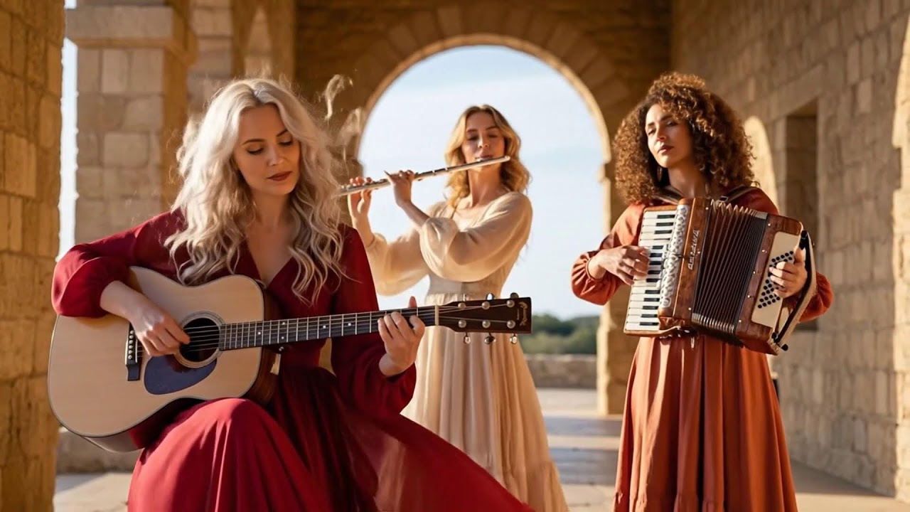 Golden Reflections by the Fountain | Cinematic Flamenco Guitar, Sax, Accordion & Flute