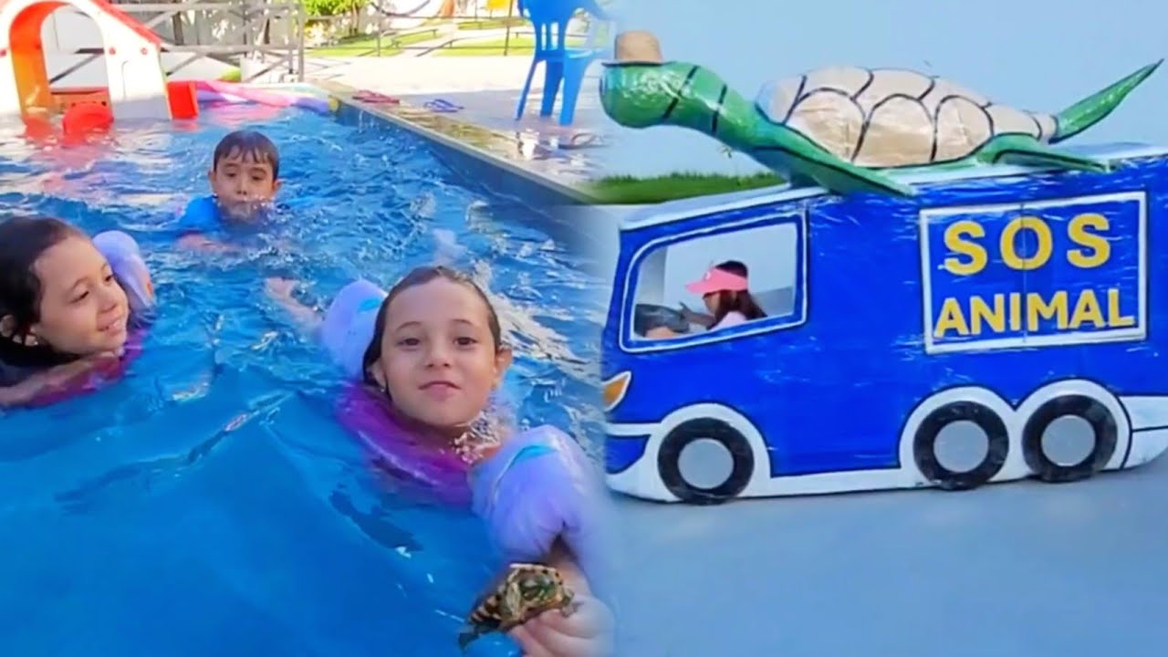 S.O.S. ANIMAL 🐢 🐢 🐢RESGATAMOS E NADAMOS COM A TARTARUGA NA PISCINA 