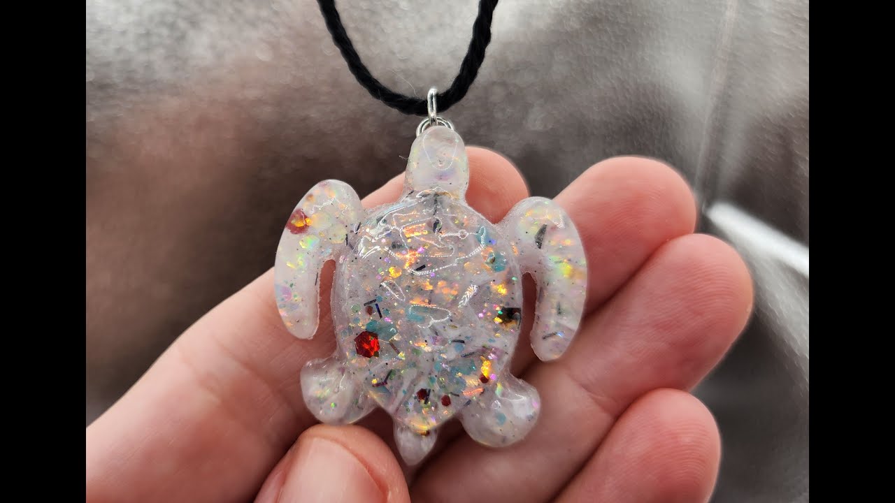 Clear UV Resin Opal Turtle Pendant with White Back
