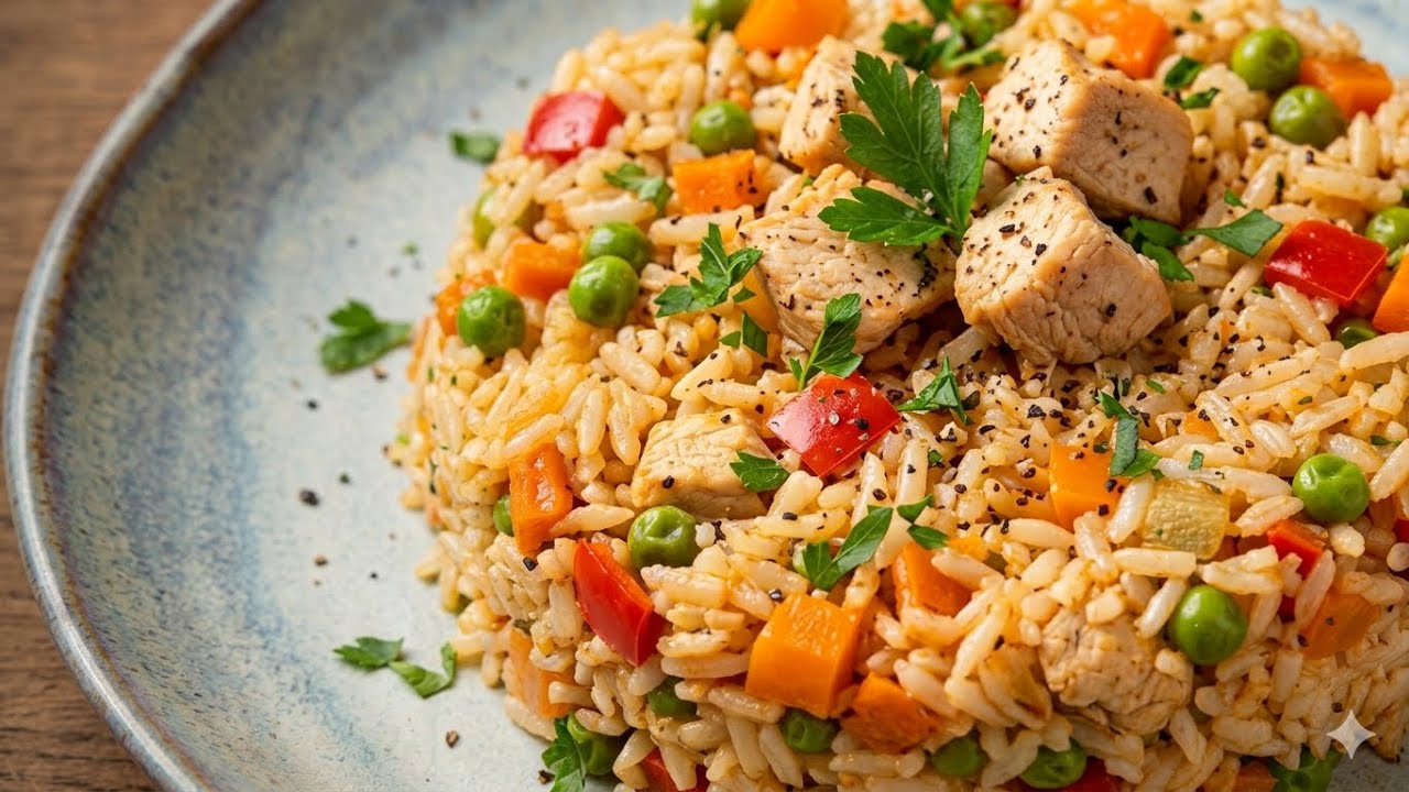 أرز بالدجاج والخضر | Riz au poulet et légume