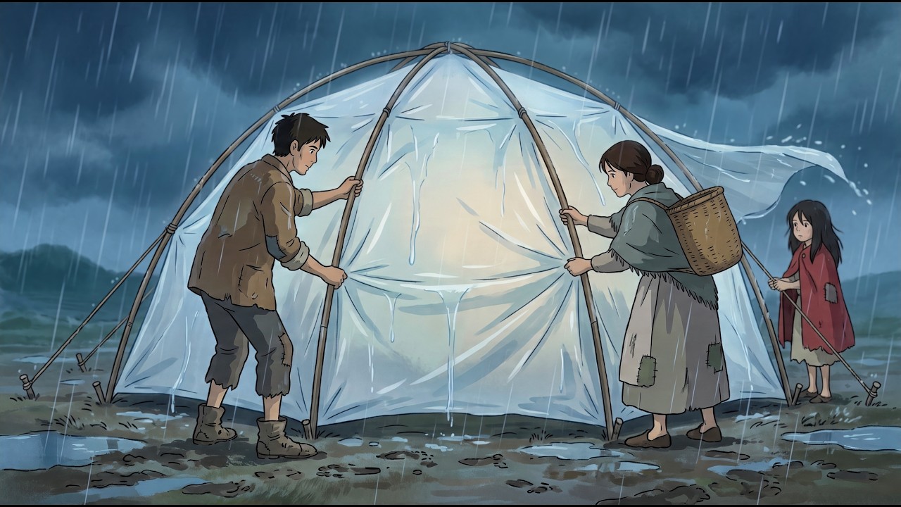 Building a Cozy Storm Shelter in Heavy Rain 🌧️ | Peaceful Ghibli ASMR Family Story