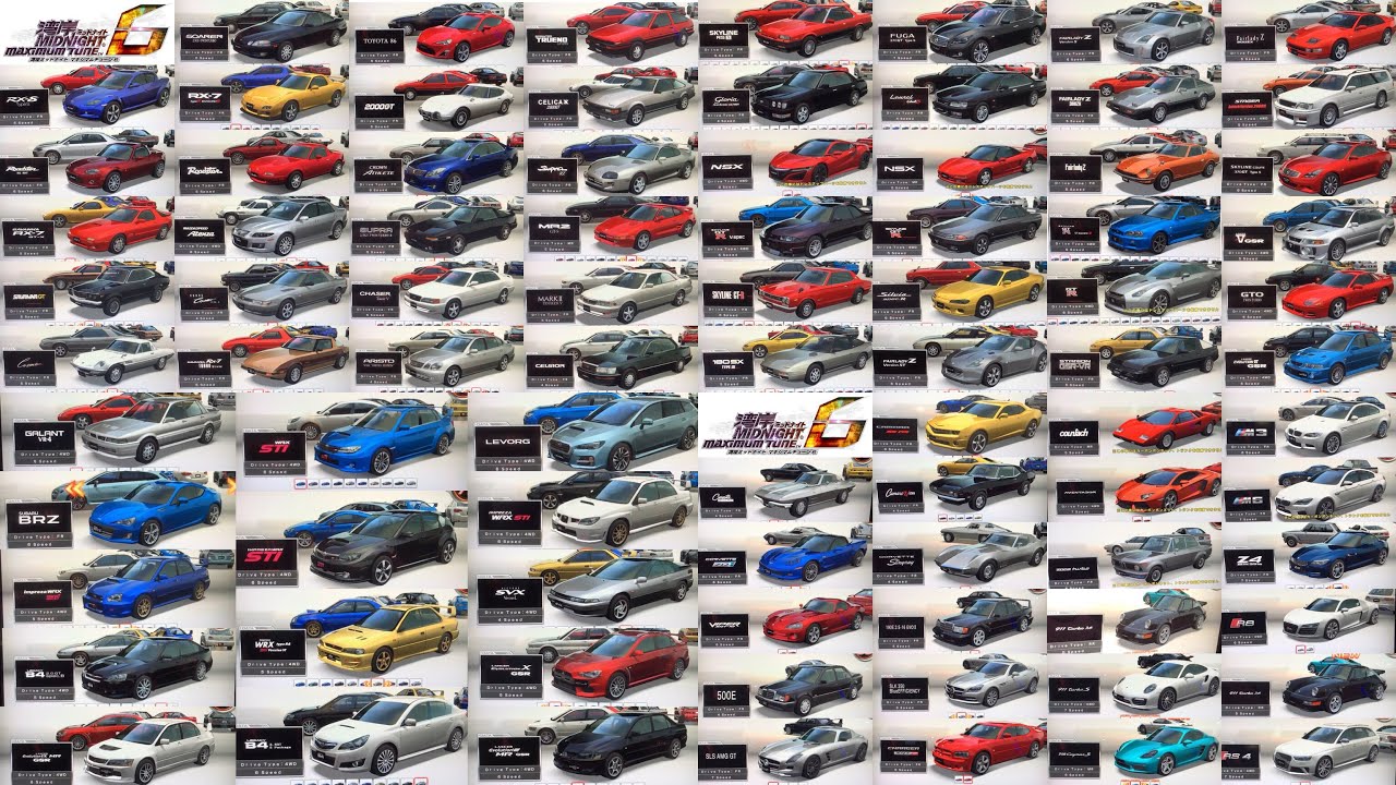 【総集編】湾岸ミッドナイト6 全車両買ってみた。ドレスアップパーツAにもしてみた。ポルシェ ベンツ トヨタ 日産 スバル 三菱 ホンダ ランボルギーニ BMW アウディ シボレー