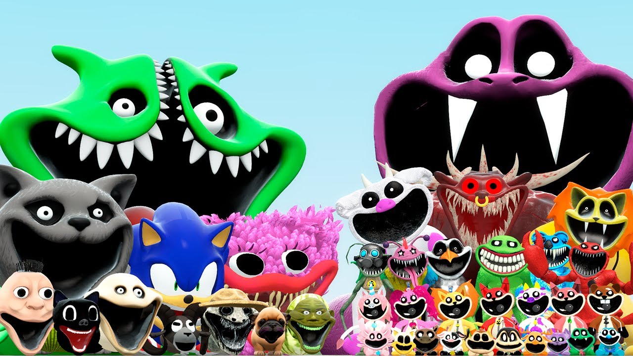 ALL HUNGRY WORM FAMILY VS SMILING CRITTERS POPPY PLAYTIME (Garry's Mod)