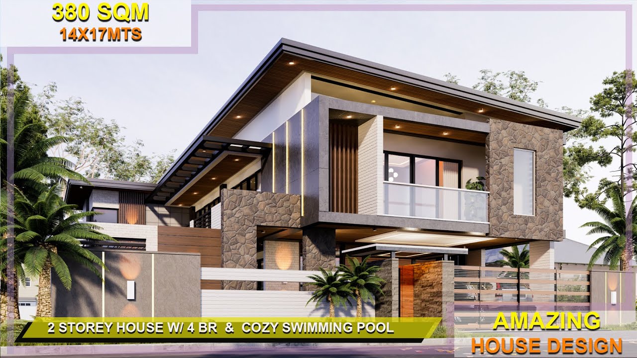 Amazing 2 Storey Modern House design With 4 Bedrooms And Cozy Swimming Pool