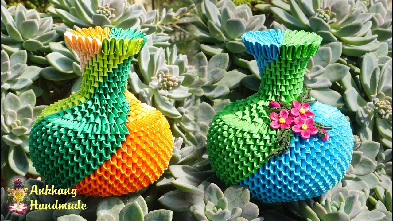 3d origami vase v28 tutorial | DIY paper flower vase, home decoration