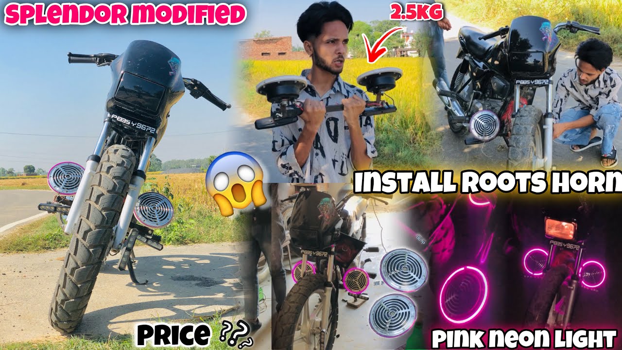 Splendor Modified🔥 || Install Roots Horn📯 || Pink Colour Neon light😍 || Splendor Modified 2023😱