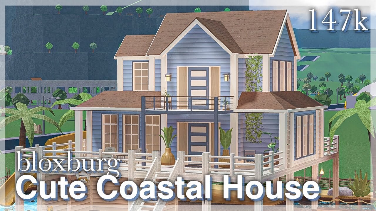 Cute coastal house in Bloxburg | exterior | speedbuild