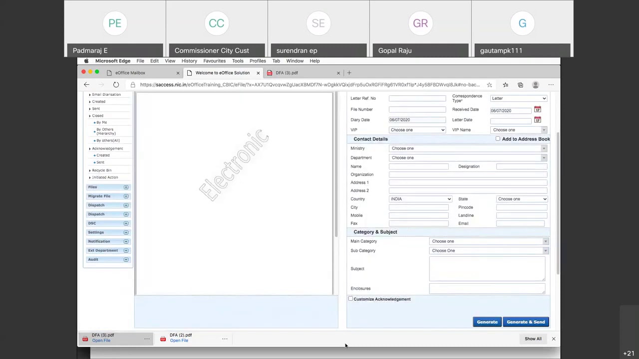 Acknowledgement of receipts | e-office project
