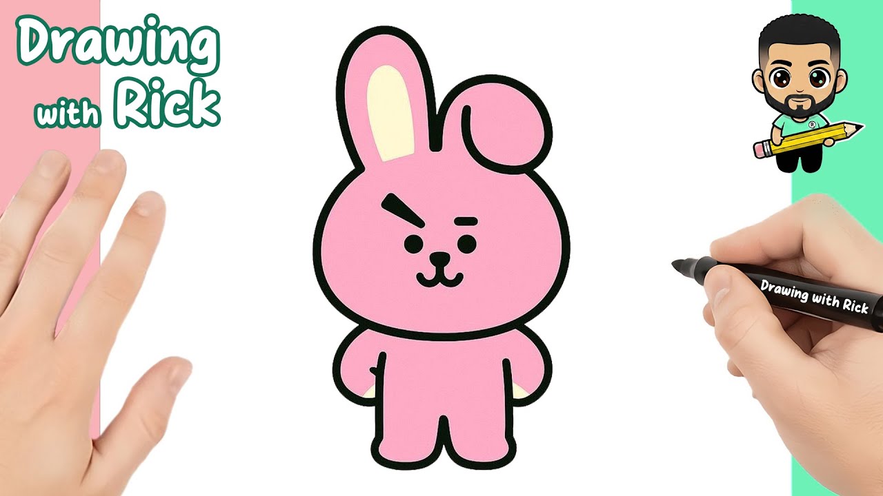 How to Draw COOKY from BT21 (BTS) Step by Step 🐰💪 | Easy Cute Bunny Drawing Tutorial