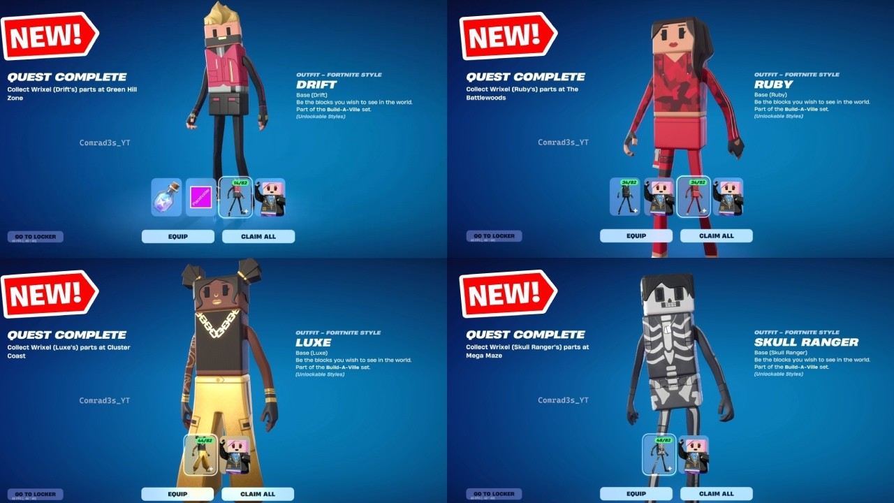 All 16 Wrixel parts locations in Fortinte - How to get Drift, Ruby, Skull Ranger and Luxes Styles