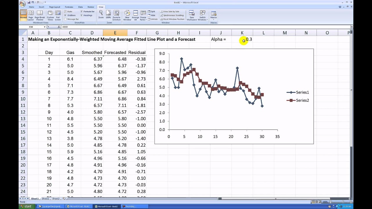 How to Make an Exponentially-Weighted Moving Average Plot in Excel 2007