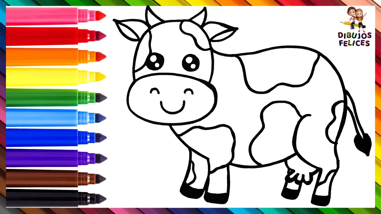 Cómo Dibujar Una Vaca 🐮 Dibuja y Colorea Una Linda Vaca 🐄🌈 Dibujos Para Niños