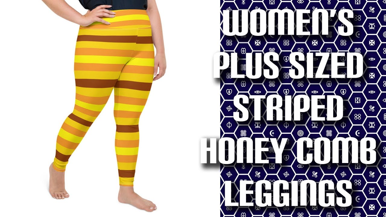 Women's High Waist Plus Size Striped Honey Comb Leggings Yoga Pants
