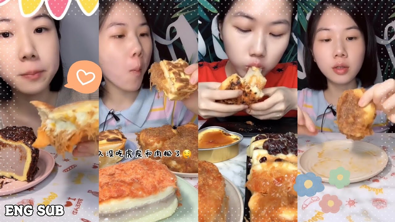 [ENG SUB] ASMR Jialing eating meat floss cakes | Jambon cakes compilation | Big bites