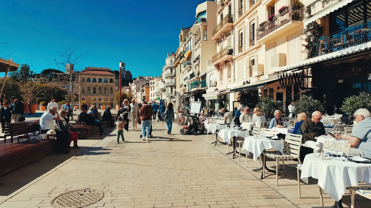 4K 60fps Cannes walking tour, France, March 05 2024