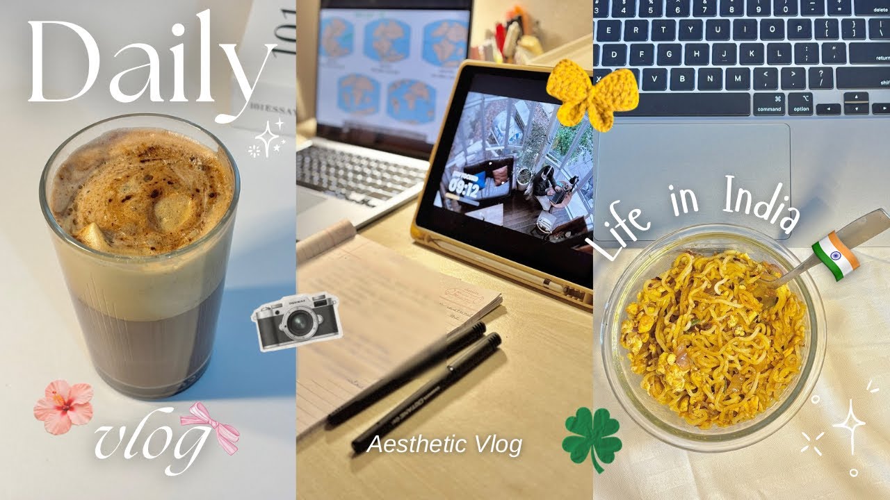 Aesthetic Daily Vlog in India 💌🇮🇳🎀 | Peaceful Day at Home, Cooking, Studying & Romanticising Life📔