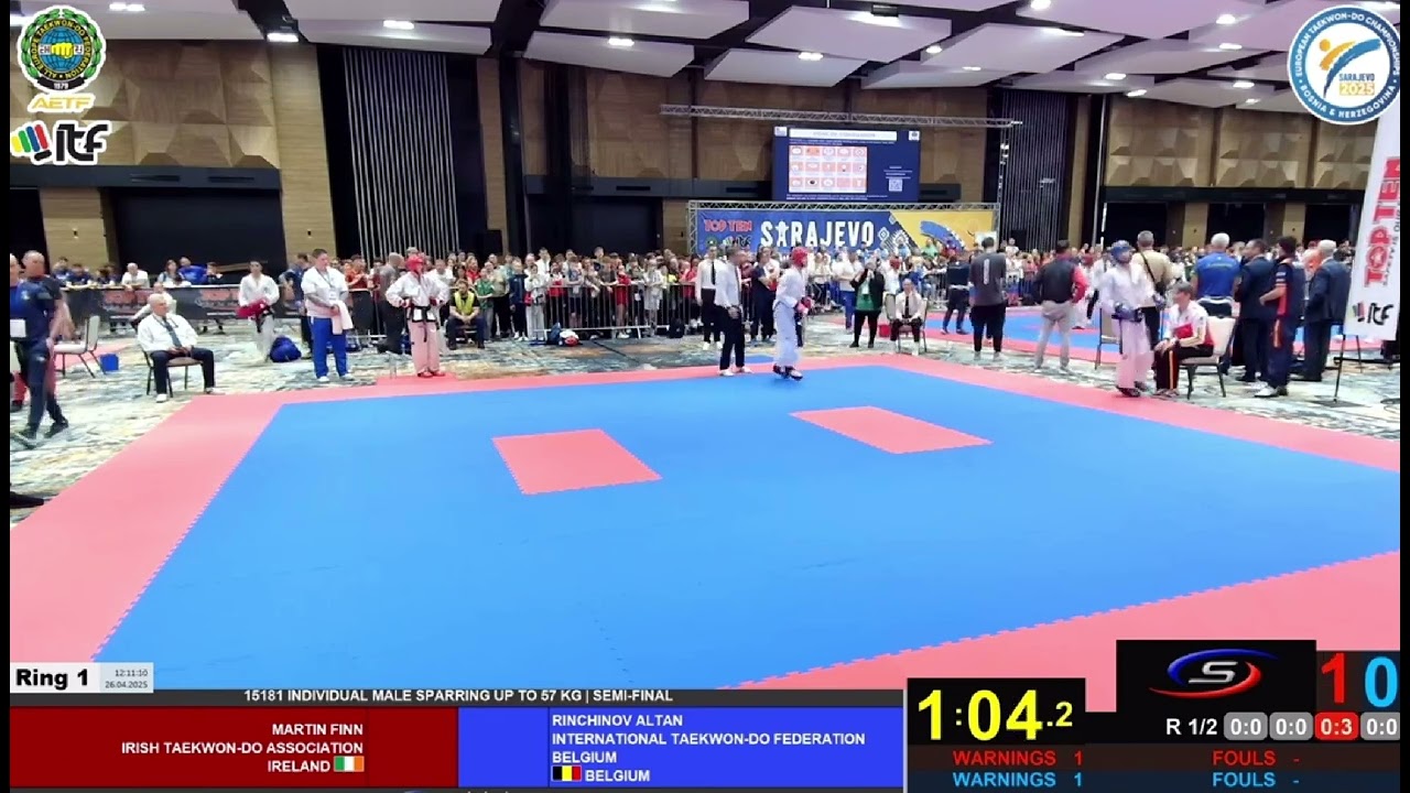 Finn Martin IRE VS Altan Rinchinov BEL ITF Taekwondo european championship 2025 sparring -63 kg