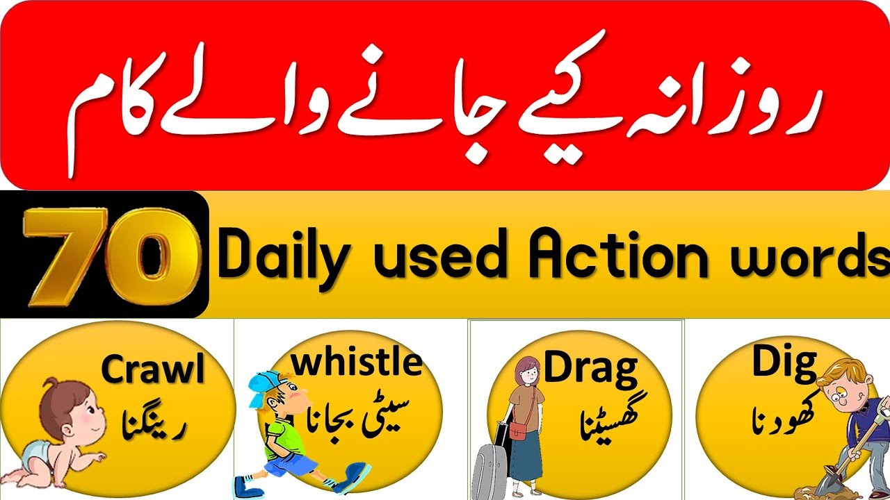 70 Action Verbs in Urdu | Action Words Vocabulary in English to Urdu/कार्रवाई के शब्द in hindi
