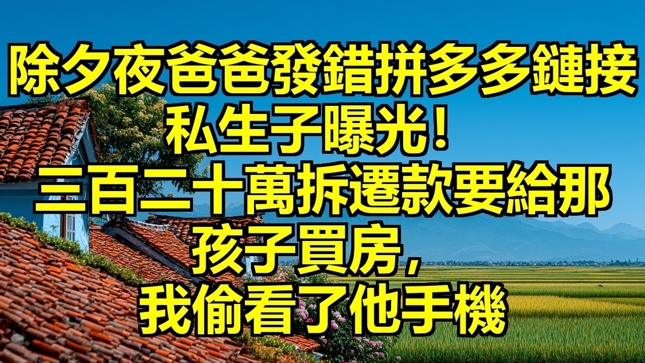 除夕夜老爸群裡發錯消息，拼多多鏈接露餡了！他養了十幾年私生子，三百二十萬拆遷款全要給那孩子買房，我趁他喝醉偷看手機，聊天記錄看得我手都在抖！ #私生子曝光 #拆遷款爭奪 #偷手機取證