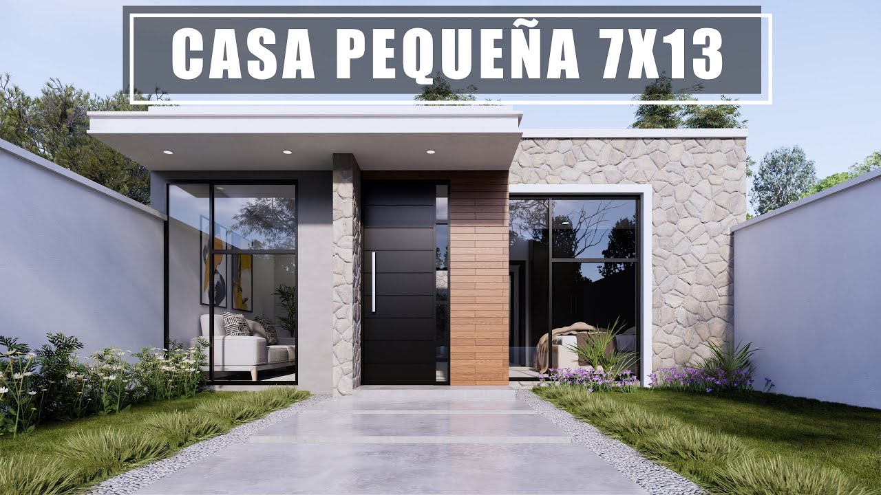 CASA DE 7X13 PEQUEÑA Y MODERNA DE UNA PLANTA CON DOS RECÁMARAS | PLANO DE CASA 91 M2