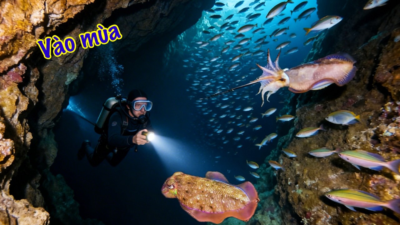 Cá Rất Nhiều!!! Chúng Tôi Đã Bắt Được Con Mực To Sâu 120 Phút Lặn Biển