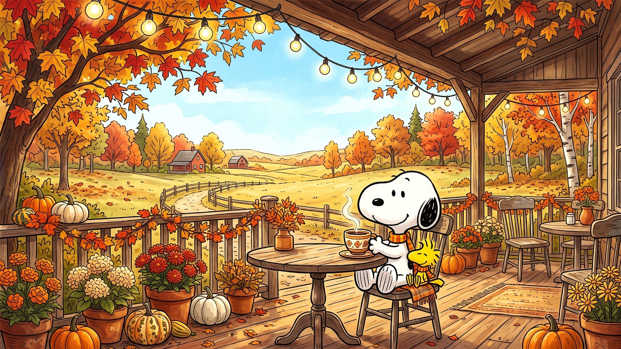 Peaceful Morning Jazz with Snoopy 🍂 Cozy Countryside Caf&eacute; Music for Study, Work & Reading