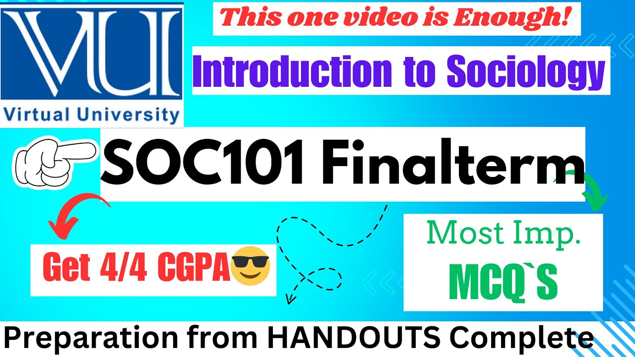 SOC101 Final Term preparation || SOC101 Most Important MCQ from past papers and Handouts