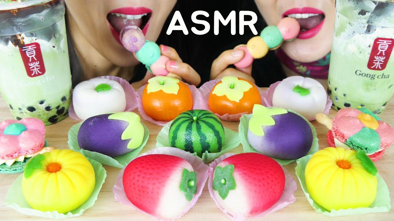 ASMR DESSERT RICE CAKE, MOCHI, WAGASHI (EATING SOUNDS)MUKBANG 화과자, 찹쌀떡, 공차 신제품 먹방 和菓子餅噛む音kue beras
