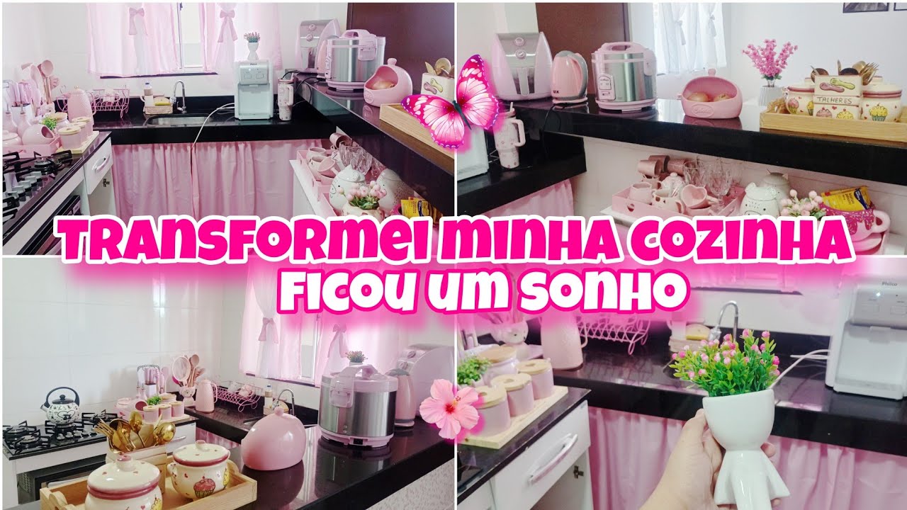 TRANSFORMEI MINHA COZINHA ✨ | COLOQUEI CORTINA NOVA | DECOREI COM COMPRINHAS  | COZINHA ROSA