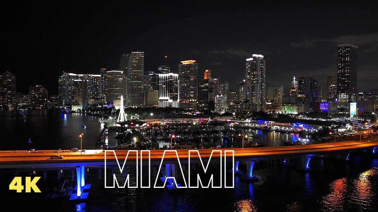 Downtown Miami at Night  by Drone 2023 4K