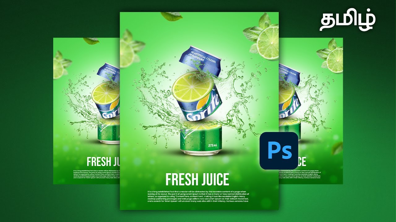 🍹Attractive Juice Poster Design in Photoshop | Tamil Tutorial | Social Media Ad Design