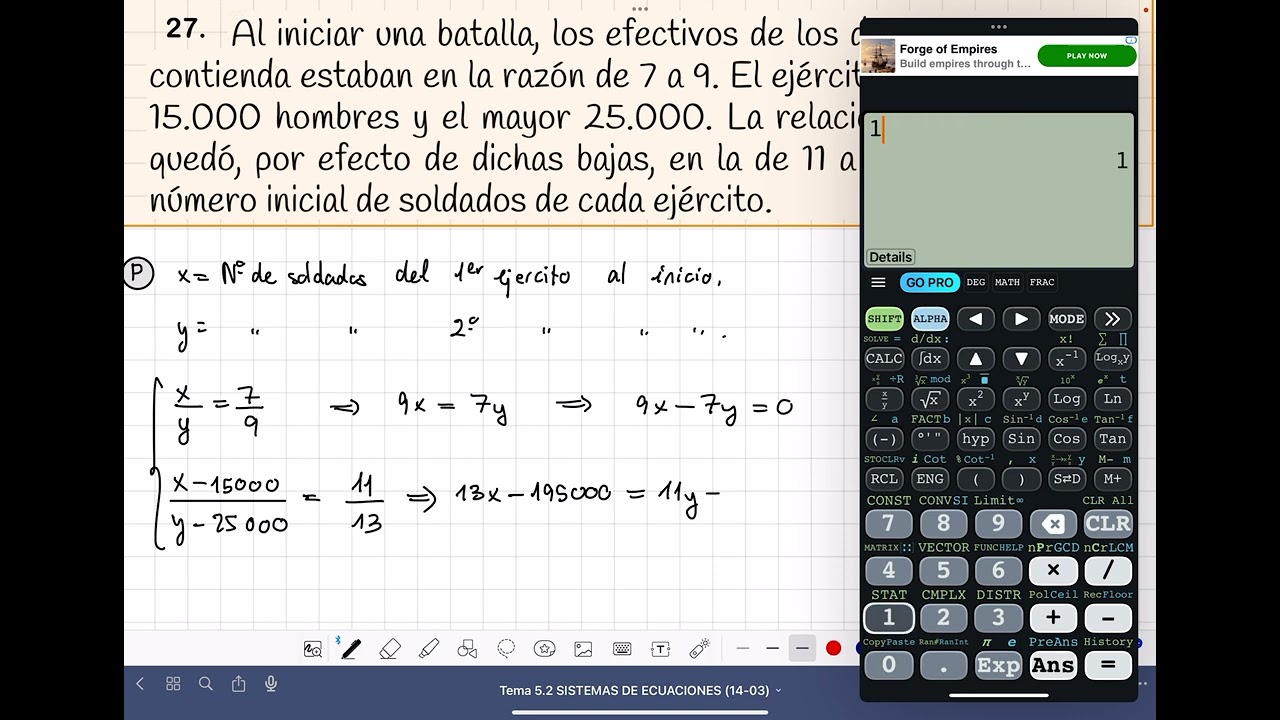 Problema con Sistemas de Ecuaciones Lineales. (Estar a razón dos cantidades)