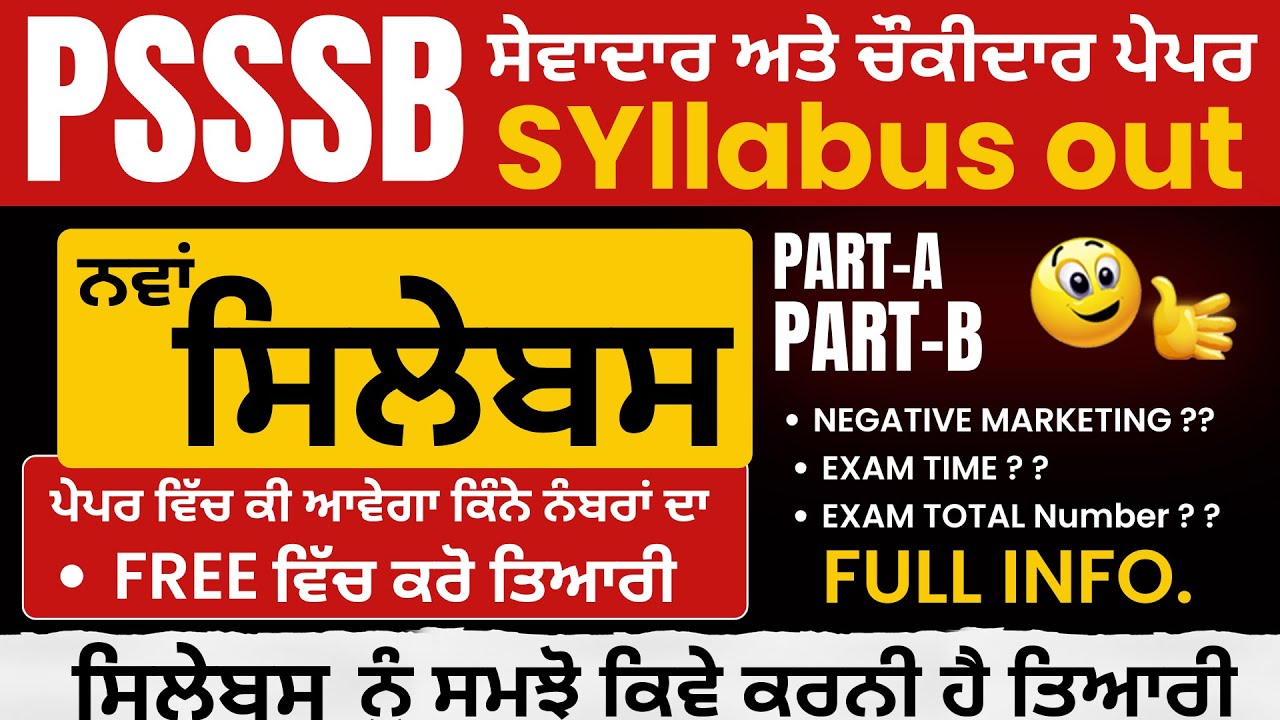 PSSSB group D Syllabus 2025-26, Punjab Sewadar exam syllabus,Sewadar paper pattern,Sewadar Exam 2026