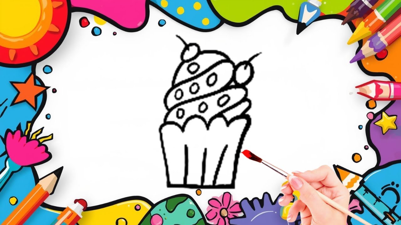 How To Draw cute Cupcake Drawing, Painting & Coloring For Kids and Toddlers_🌈🎨 🐋