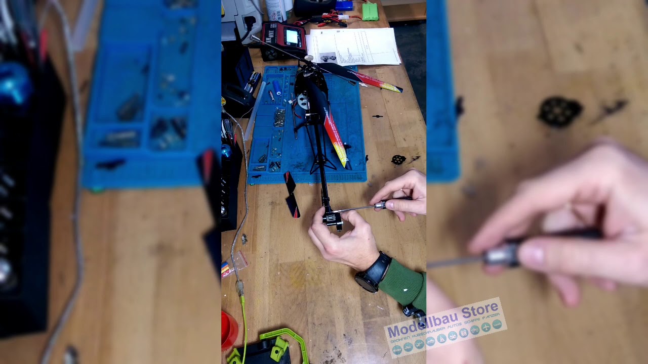 Reparatur AMEWI Buzzard XL (25190) Heckrotor und Roll Einstellung.