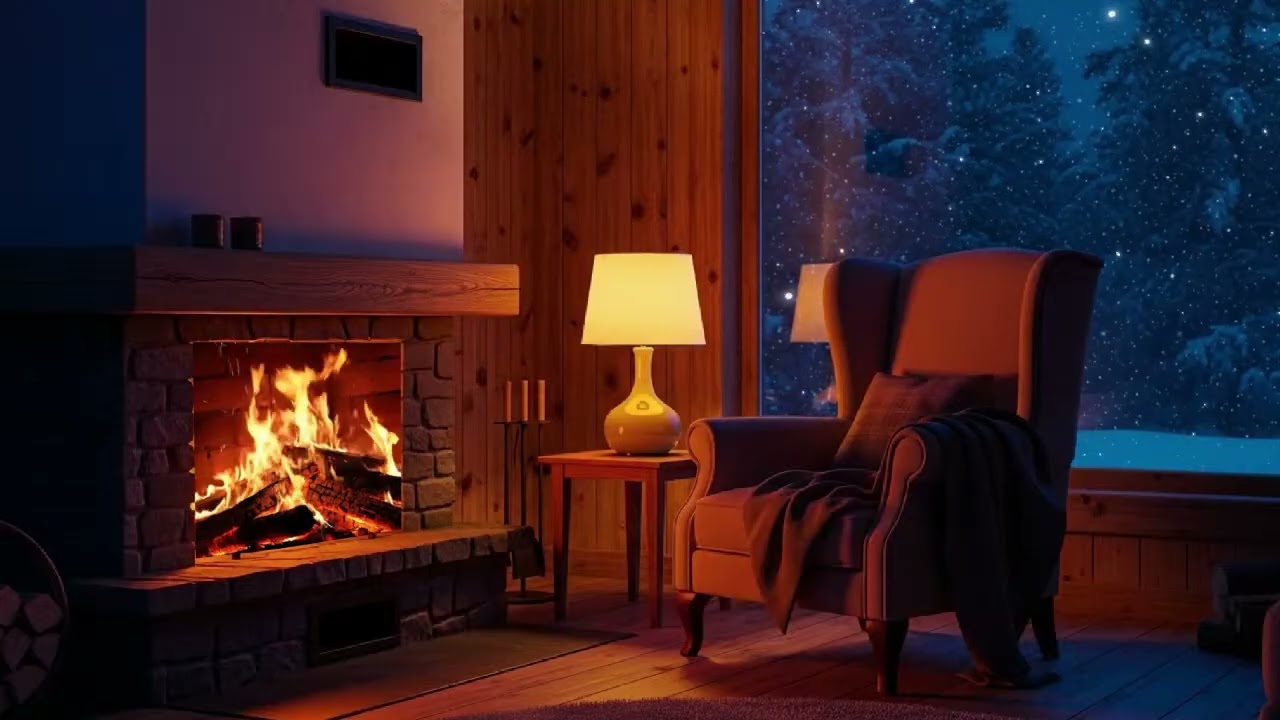 Deep Relaxation! 🔥Cozy Fireplace Crackling 24/7 | ❄️Snowy Cabin Views | Winter Ambience