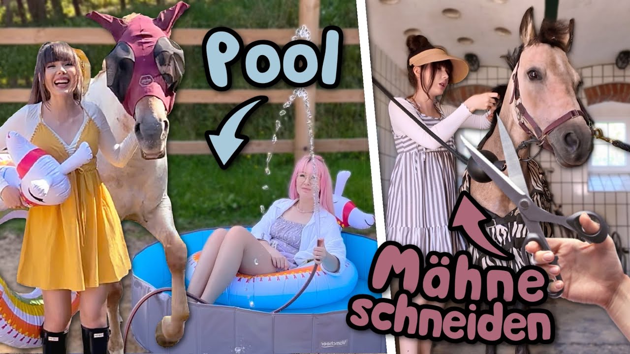 Poolday 💦 am Bauernhof (mit Pferden) + M&auml;hne schneiden ✂️