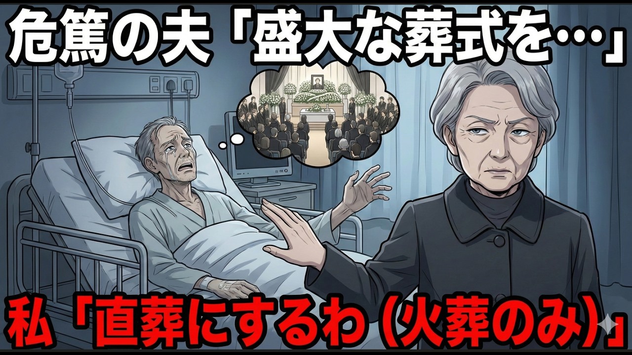 危篤の夫「葬式は社葬で盛大にやってくれ…」私「お金がもったいないから直葬（火葬のみ）にするわ」→ 夫が涙を流して悔しがった最期の言葉