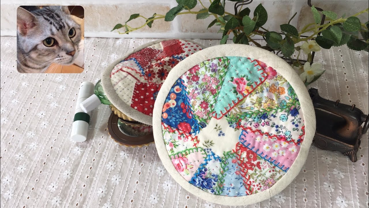 【はぎれで楽しもう】丸型ラウンドポーチ多目的手作りポーチ手縫いできました🌼pouch ideas