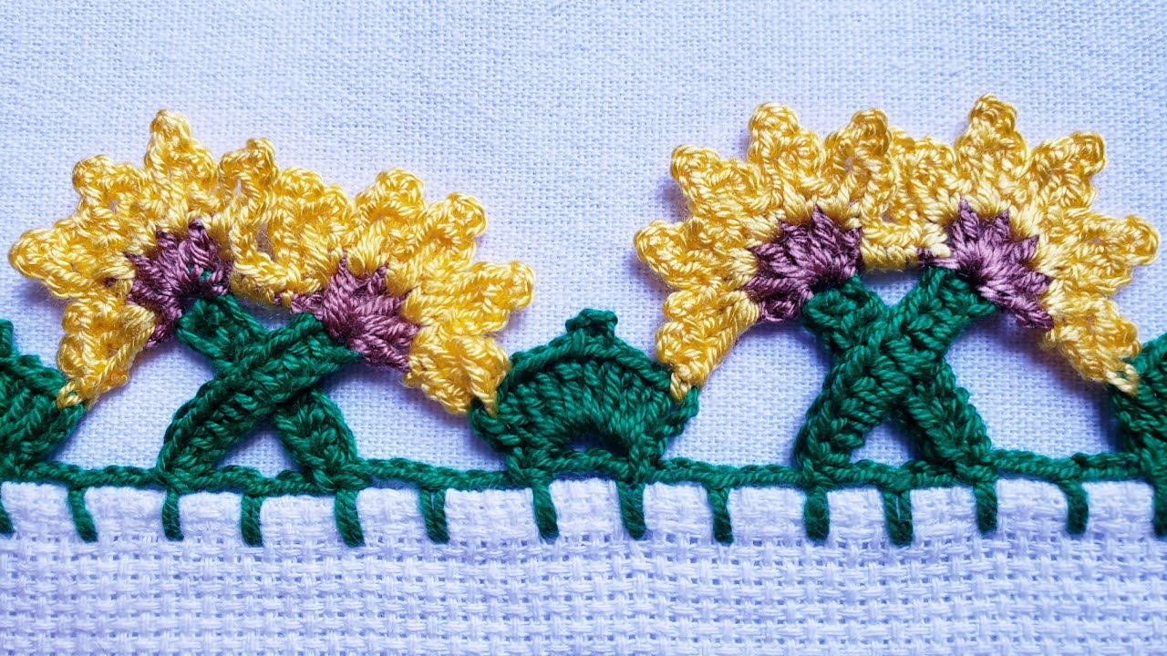 Barrado/bico para pano de prato #crochê #crochet #barradinhodecroche 🌻#346