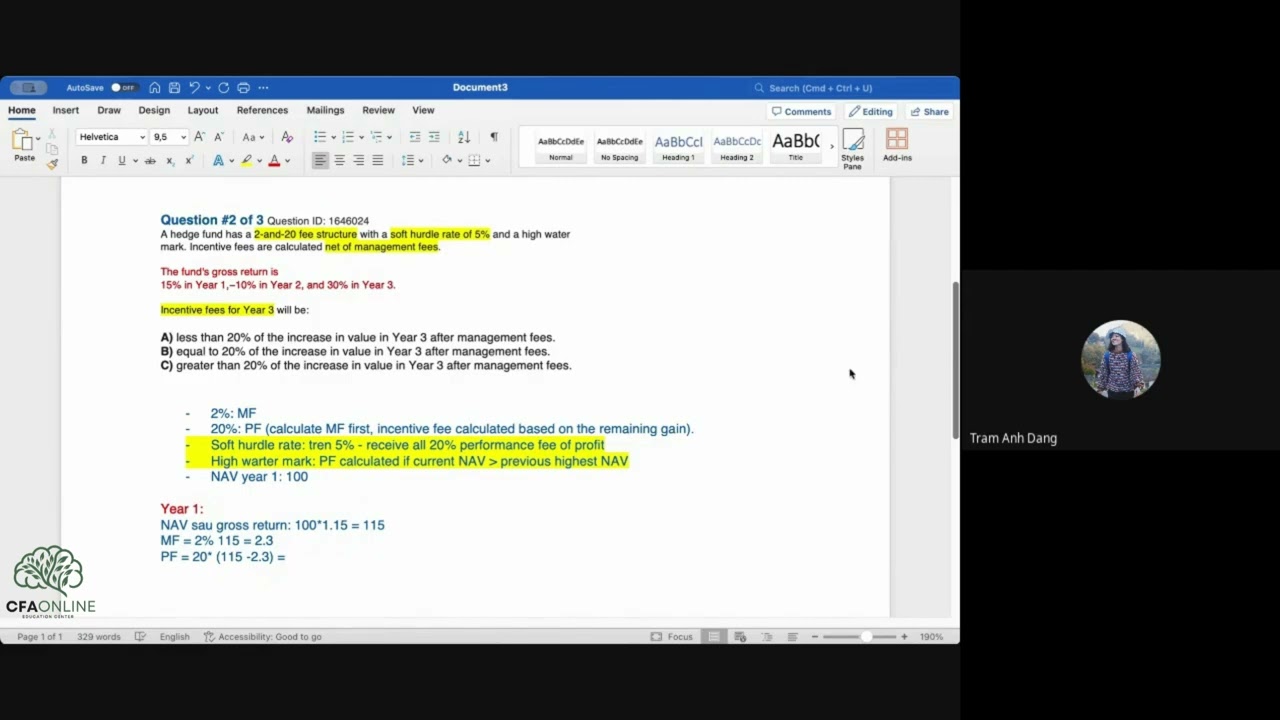 Chữa bài tập môn Alternative Investments CFA Level 1