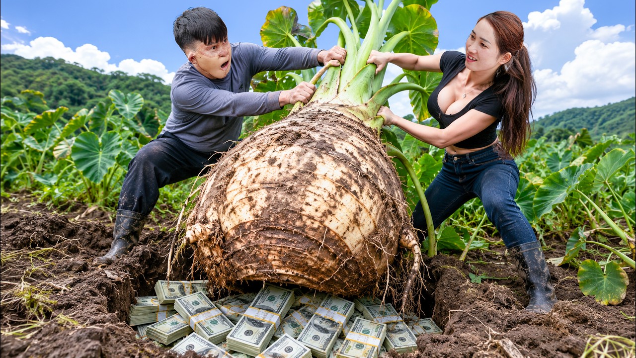 166 Days Harvesting 100kg Giant Taro to Sell | Found Millions of Dollars Underground