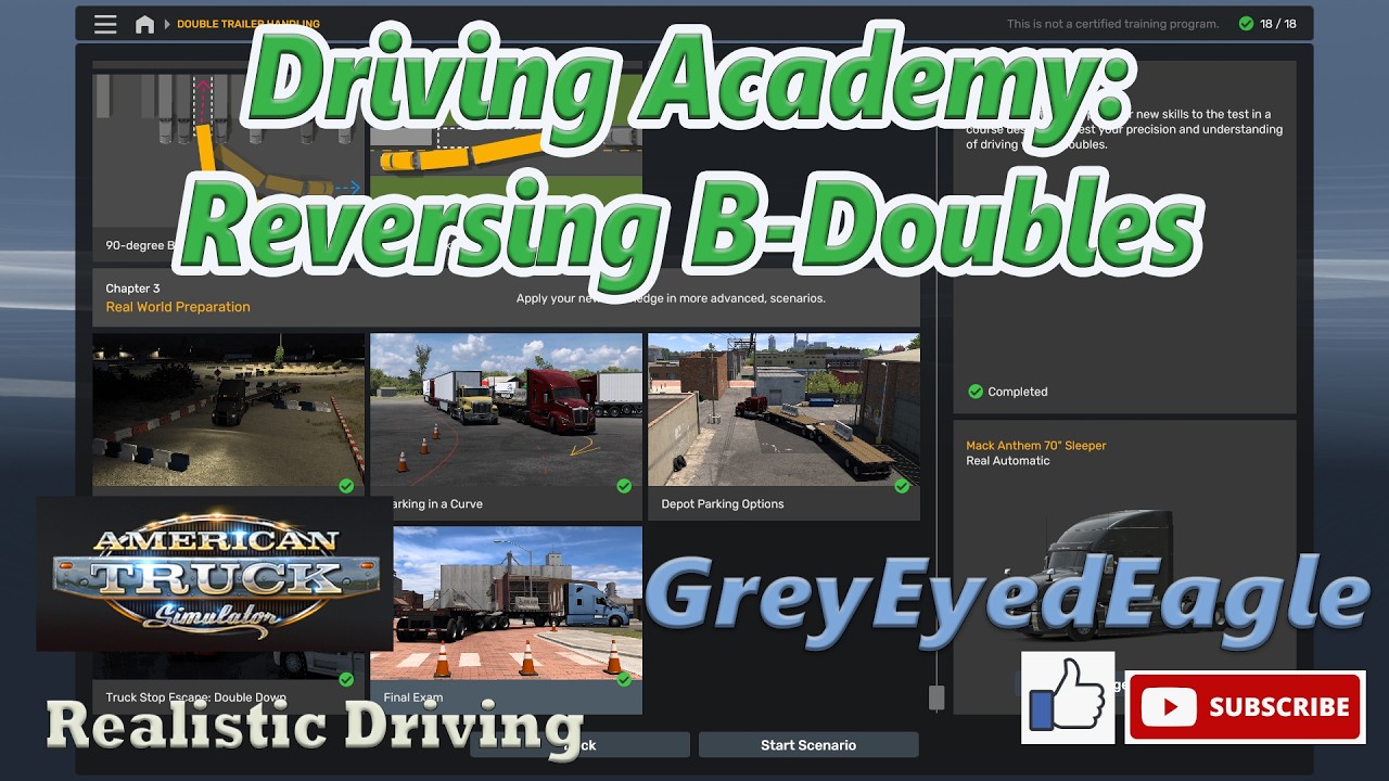 American Truck Simulator (ATS) Driving Academy Reversing B-Doubles.