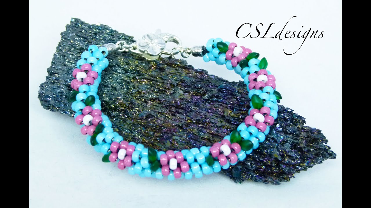 Cherry blossom beaded kumihimo bracelet
