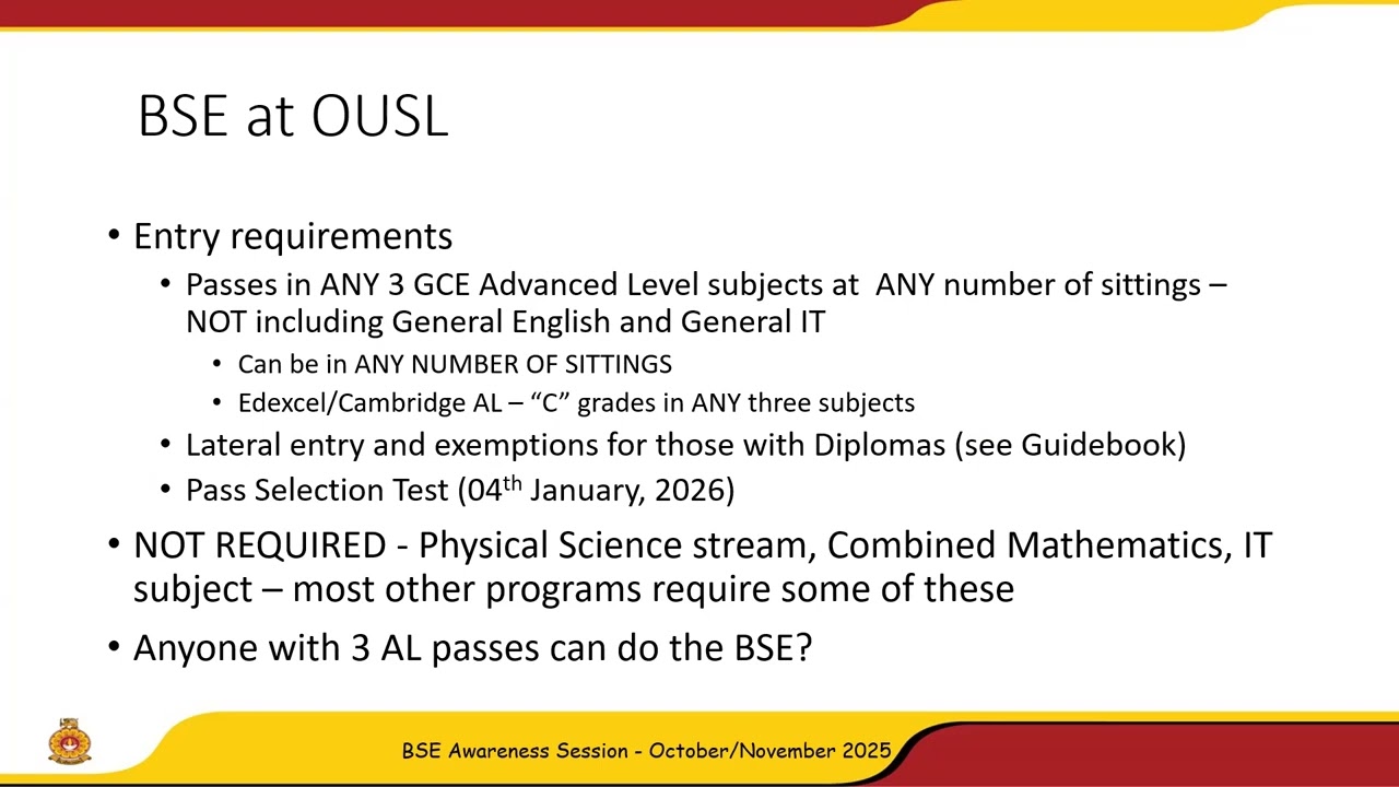 BSE@OUSL : Opportunities, Challenges and Support