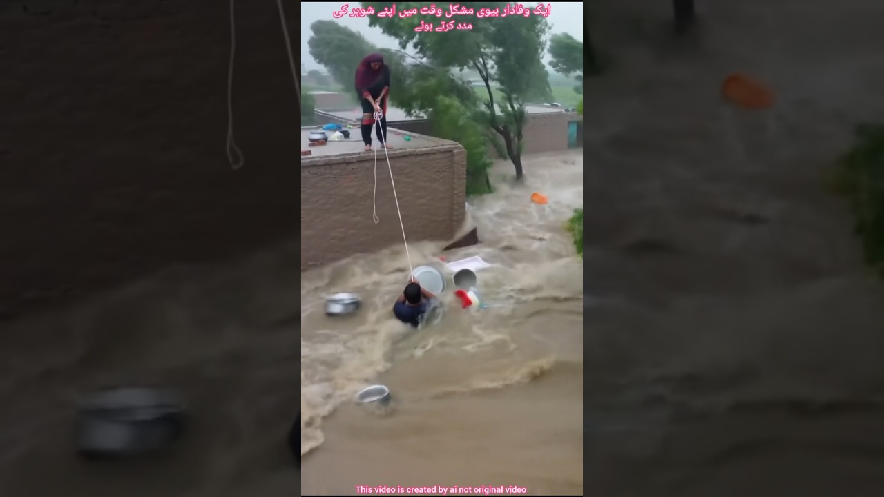 aik wafadar biwi apna shohor ki help krta hoa #flood #sad #sailab #pakistanfloods