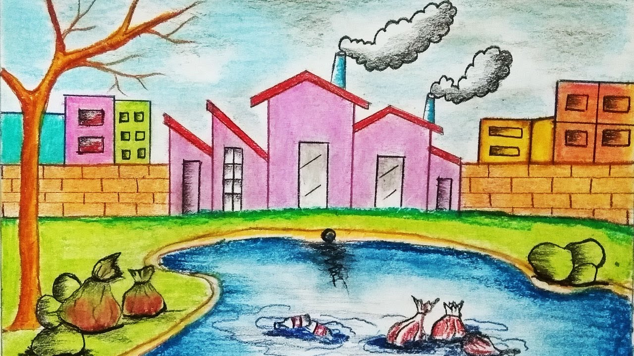 How to draw environment pollution step by step (very easy)