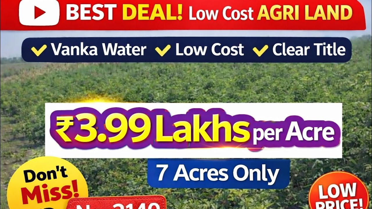 (Sold out) 3.99 Lakhs/Acre Agricultural Land in #kurnool  | Water, Clear title  | 7 Acres | 99Plots