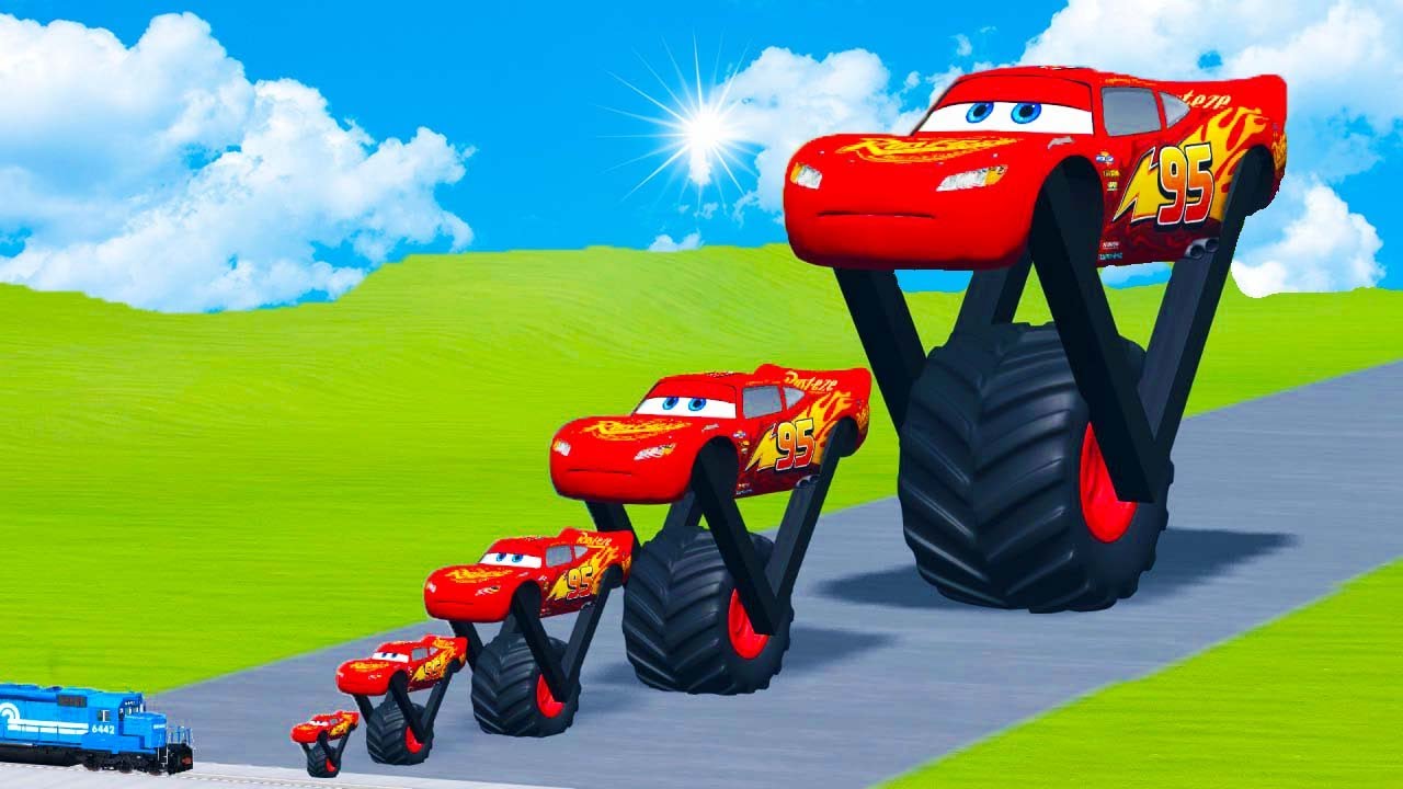 TRANSPORTING PIXAR CARS & FRUITS WITH COLORED & JOHN DEERE vs CLAAS vs TRACTORS - BeamNG.drive #962