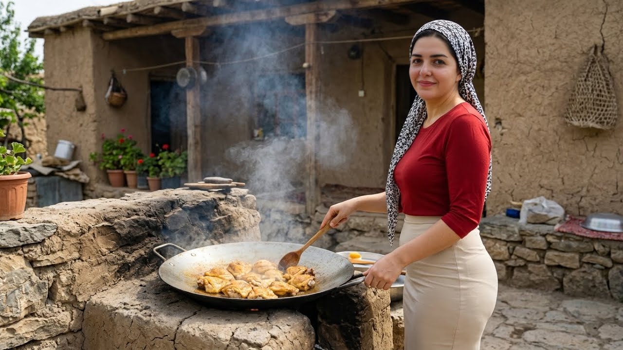 Rural Life in Northern Iran | Cooking Traditional Chicken Rice in the Village